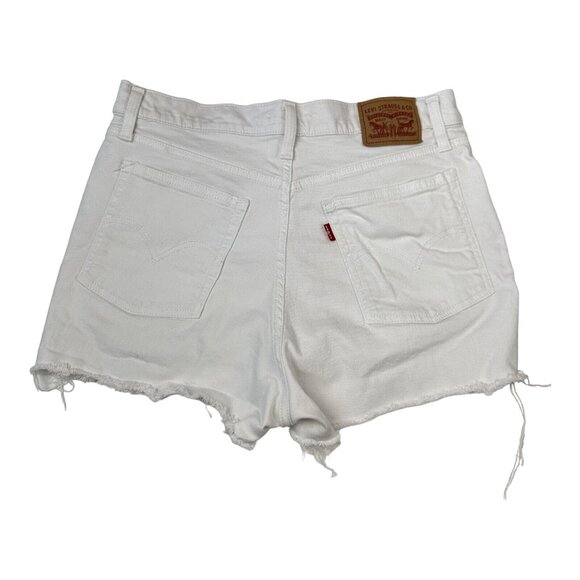 Levi's Original Women High-Rise Jean Shorts SZ 32 Off White Distressed Hems - Picture 1 of 16